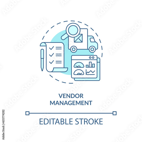 2D editable vendor management thin line icon concept, isolated vector, blue illustration.