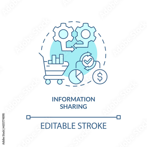 2D editable information sharing thin line icon concept, isolated vector, blue illustration representing vendor management.