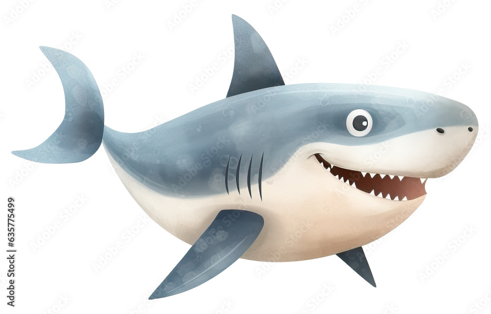 Obraz premium Cute shark cartoon character, Hand drawn watercolor isolated.