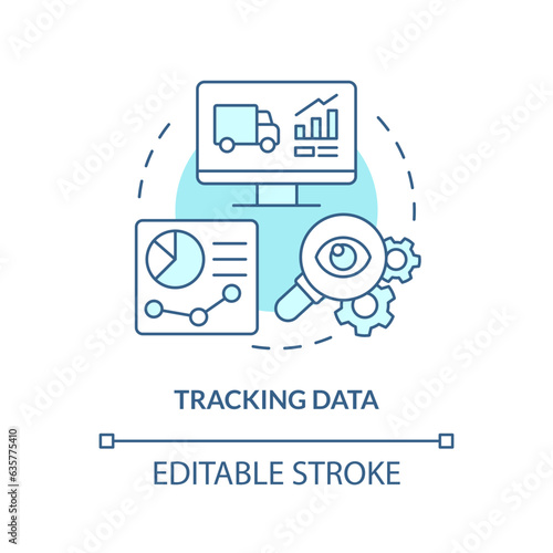 2D editable tracking data thin line icon concept, isolated vector, blue illustration representing vendor management.