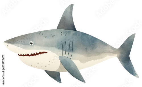 Cute shark cartoon character  Hand drawn watercolor isolated.