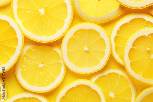 Fresh lemon slices pattern background. Close up