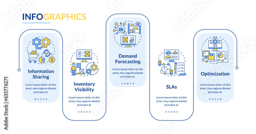 2D vendor management vector infographics template with thin line icons concept, data visualization with 5 steps, process timeline chart.