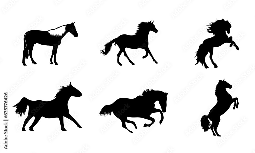 silhouettes of horse with hairy outline or running horses silhouette