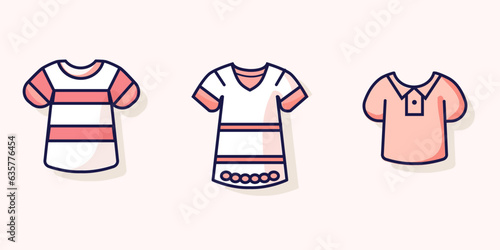 Pinky red baby clothes vector icons set. Illustration. Outlined and filled icons of clothes. Fashion.