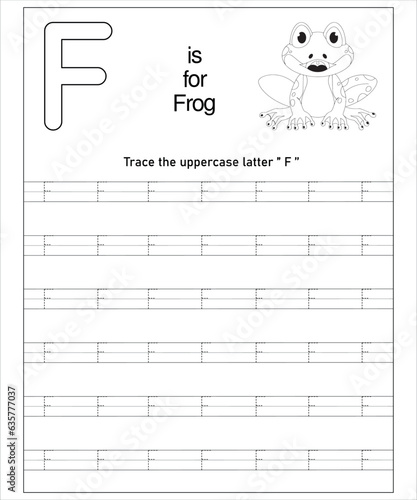 A fun educational preschool activity tracing worksheet for children to learn the letter F
