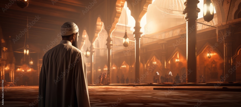 Muslim preacher at royal mosque. Islam religion concept. Generative AI.
Muslim preacher at royal mosque. Islam religion concept. Generative AI.