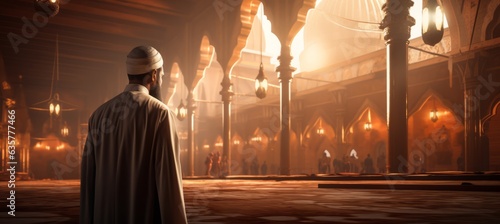 Muslim preacher at royal mosque. Islam religion concept. Generative AI. 