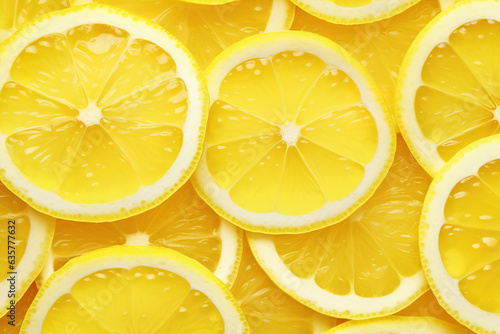 Fresh lemon slices pattern background. Close up
