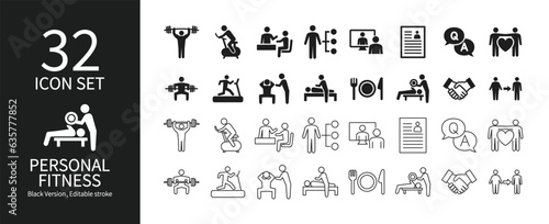Icon set related to personal fitness gyms