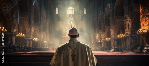 Canvas Print Pope leading the worship at the church. Generative AI technology.