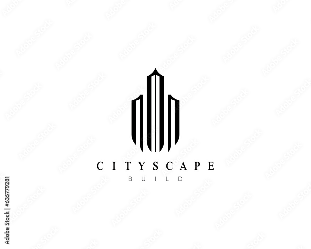 Cityscape logo. Modern cityscape, skyscraper, architecture, construction and city skyline vector symbol.