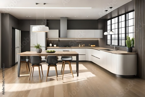 Modern kitchen interior with furniture. 