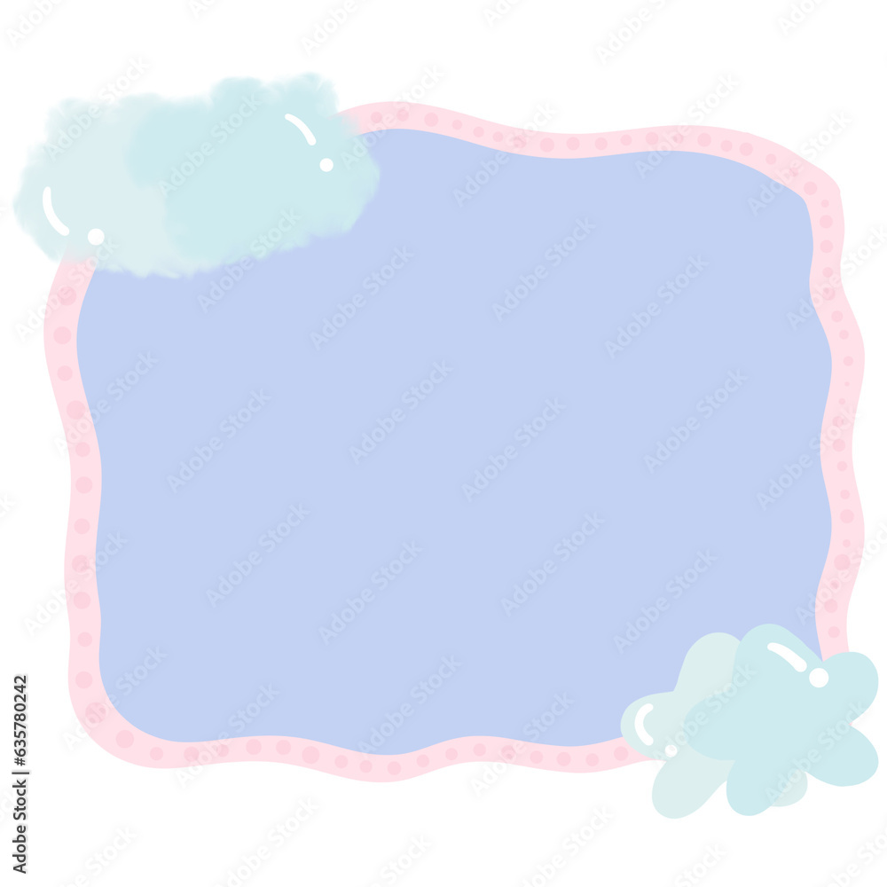 Pastel picture frame with clouds isolated on transparent background 
