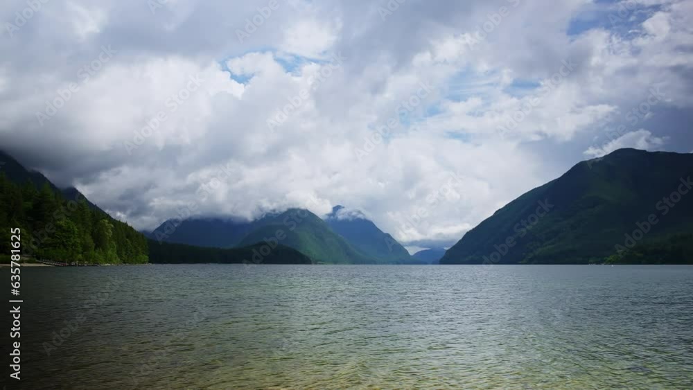 Clear Freshwater Alouette Lake Nestled Within the Mountains On A Cloudy Day Wide Clear Freshwater Alouette Lake Nestled Within the Mountains On A Cloudy Day Wide