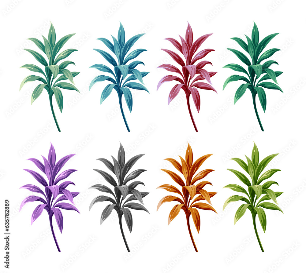 Graphic leaves of various colors cut edge no background