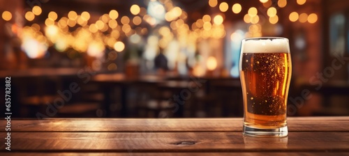 Beer at blurred bar. Generative AI technology.