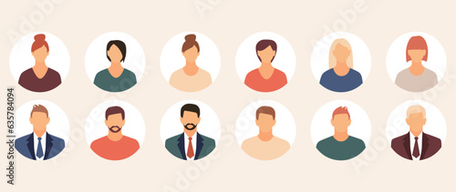 Vector flat illustration. Men and women in different styles. Avatar, user profile, person icon, profile picture. Suitable for social media profiles, icons, screensavers and as a template. photo