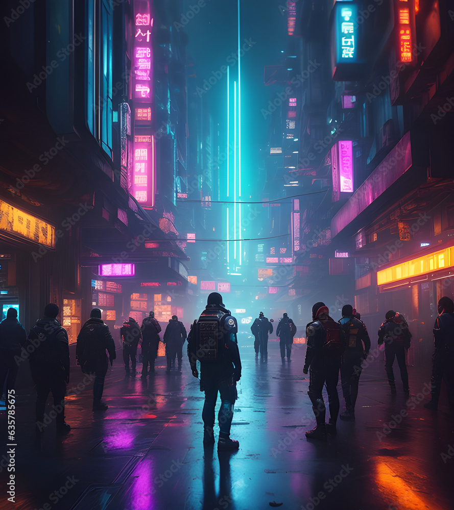 Cyberpunk Night Time Street Background - Generative ai, üretken yapay zeka