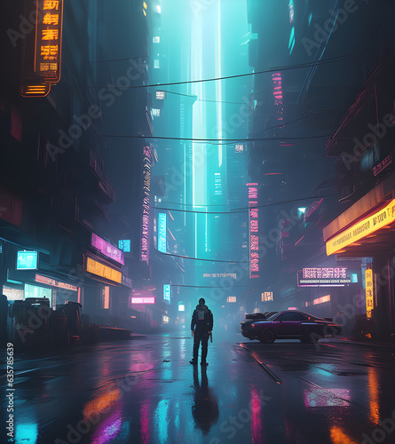 Cyberpunk Night Time Street Background - Generative ai, üretken yapay zeka