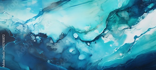 Ocean blue marble ink texture background. Generative AI technology.