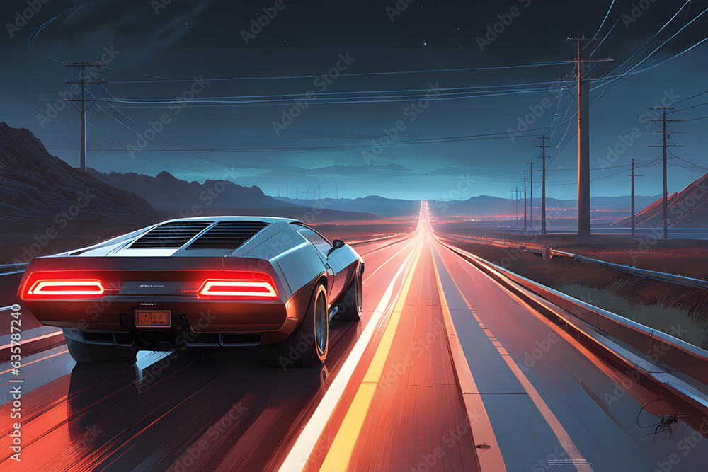 Fototapeta premium car driving on highway at night. Generative AI