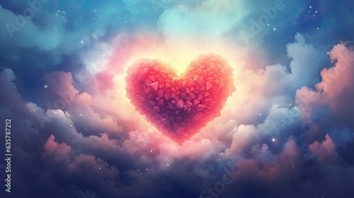 beautiful colourful pink heart in the clouds