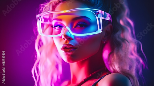 Beautiful female model wearing neon light glasses © SadheeshKumar