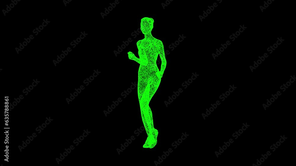 3D Running Woman rotates on black bg. Sports Fitness concept. Healthy lifestyle. Business advertising backdrop. For title, text, presentation. 3d animation 60 FPS 3D Running Woman rotates on black bg. Sports Fitness concept. Healthy lifestyle. Business advertising backdrop. For title, text, presentation. 3d animation 60 FPS