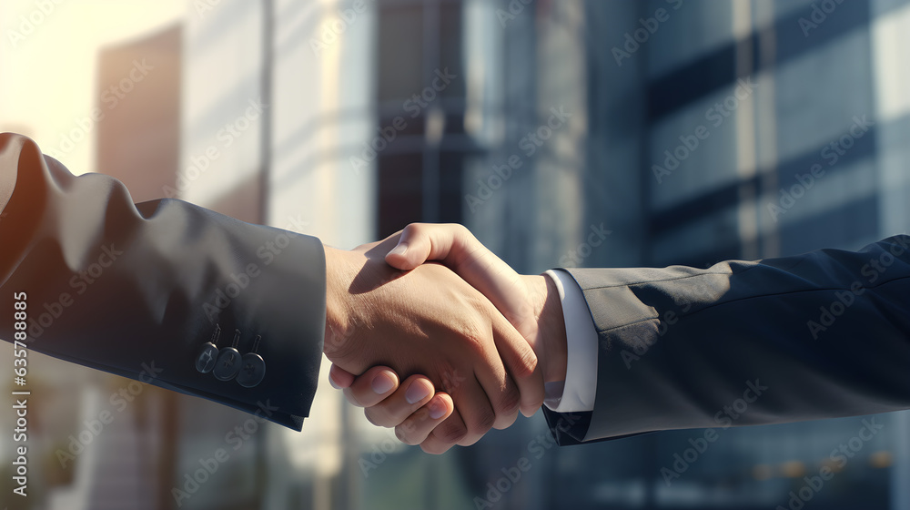 A business deal handshake after an agreement, representing a business concept. - obrazy, fototapety, plakaty 
