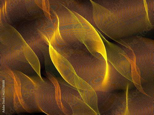 Line abstract background black and gold wave pattern. Abstract background. Optical illusion, wavy thin lines. Abstract pattern. Texture with wavy curves. Features psychedelic stripes image.