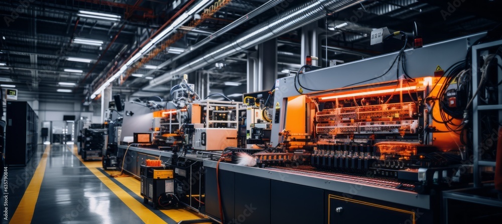 Advanced machine production factory. Generative AI technology.