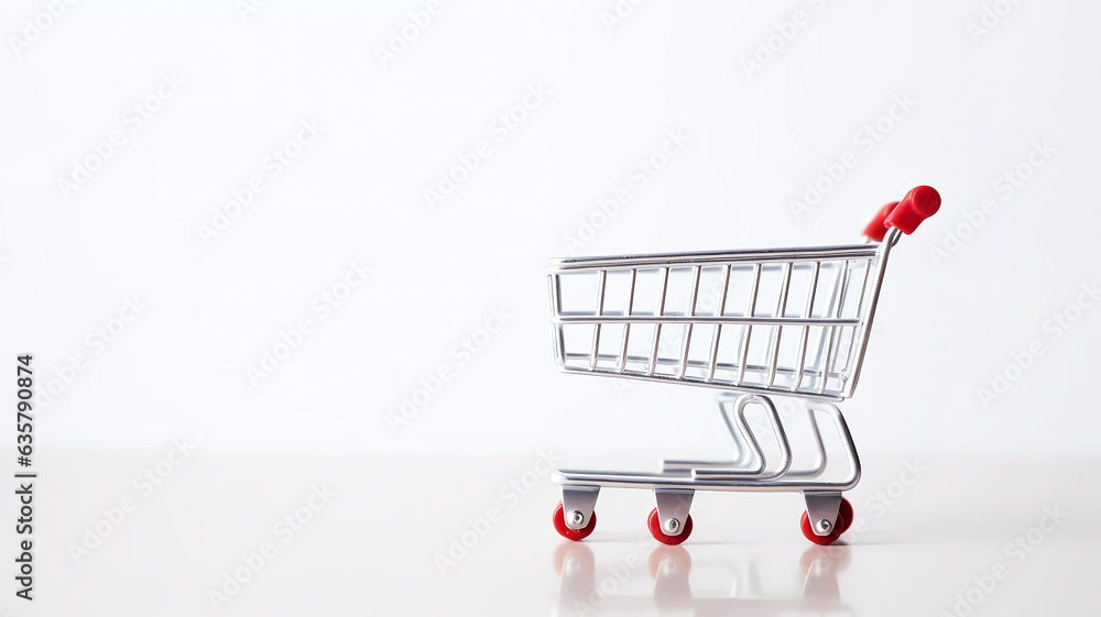Shopping cart on white background. Generative ai design concept. Shopping cart on white background. Generative ai design concept.
