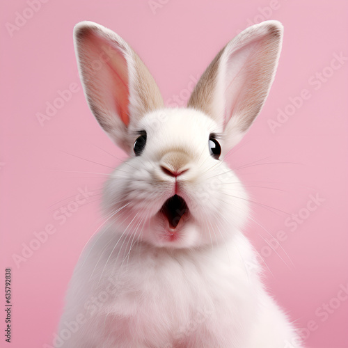 white rabbit on pink background