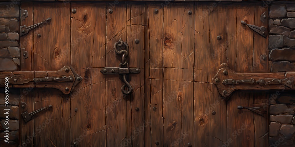AI Generated. AI Generative. Fantasy cartoon dungeon door entrance exit wooden and metal. Can be used like game concept AI Generated. AI Generative. Fantasy cartoon dungeon door entrance exit wooden and metal. Can be used like game concept