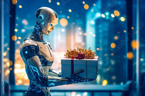 Robot tenant une boite cadeau - Générative IA