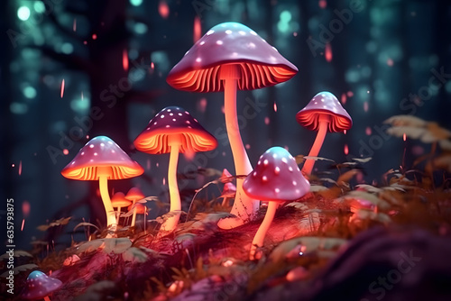 Mushroom glows in the forest Made with Generative AI