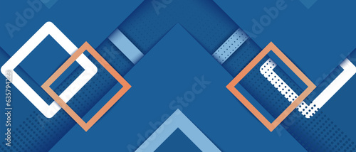 Minimal geometric background. Composition of dynamic blue shapes with red outline