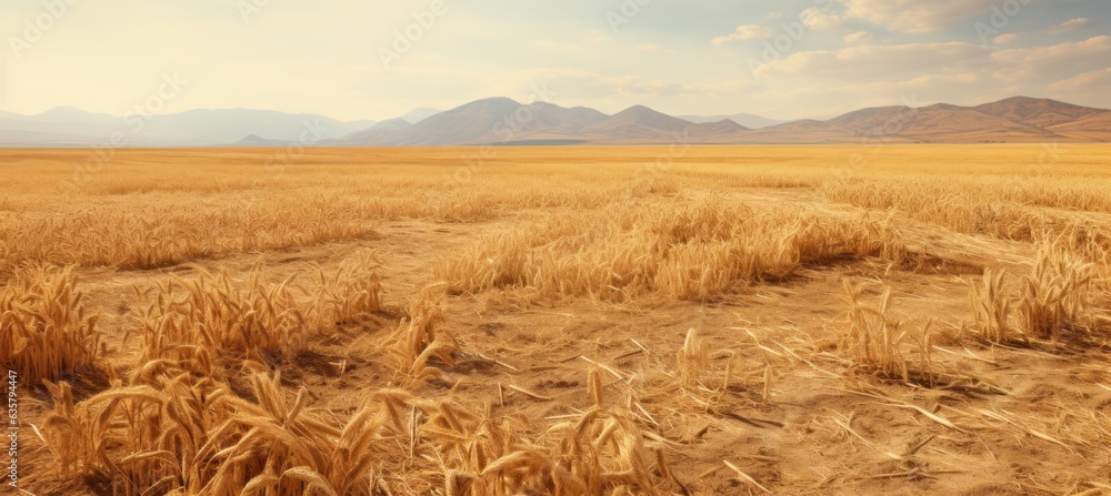 Destroyed wheat field background. Generative AI technology.
