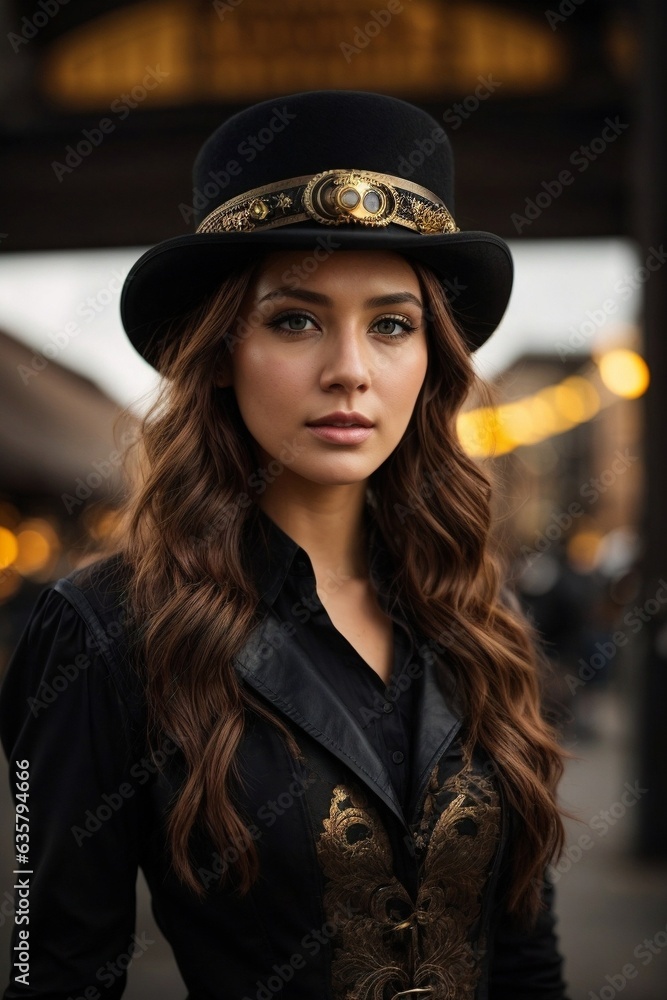 A stylish woman in a black hat and shirt A stylish woman in a black hat and shirt