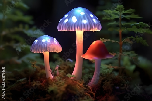 Mushroom glows in the forest Made with Generative AI