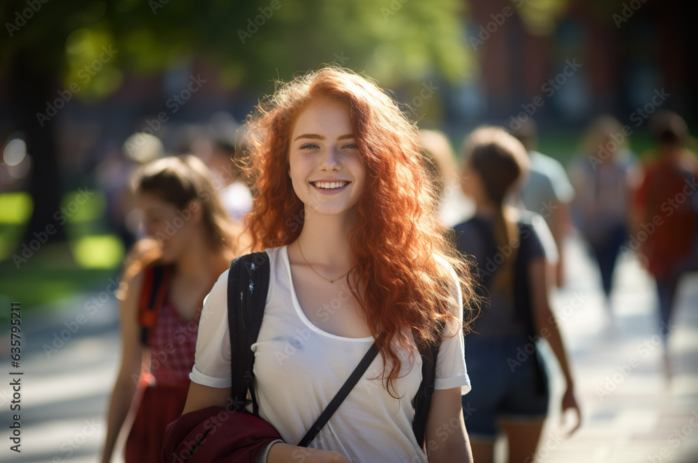 AI generated image of student girl at school campus