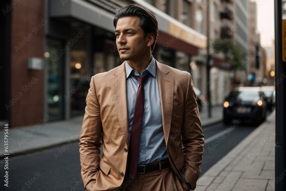 A businessman in a formal attire standing on a busy city street A businessman in a formal attire standing on a busy city street