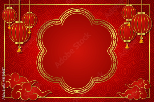 chinese new year lantern festival red gold text space area oriental pattern template background design