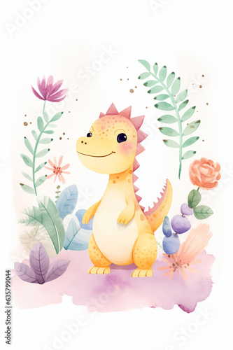 Watercolour Friendly Dinosaur