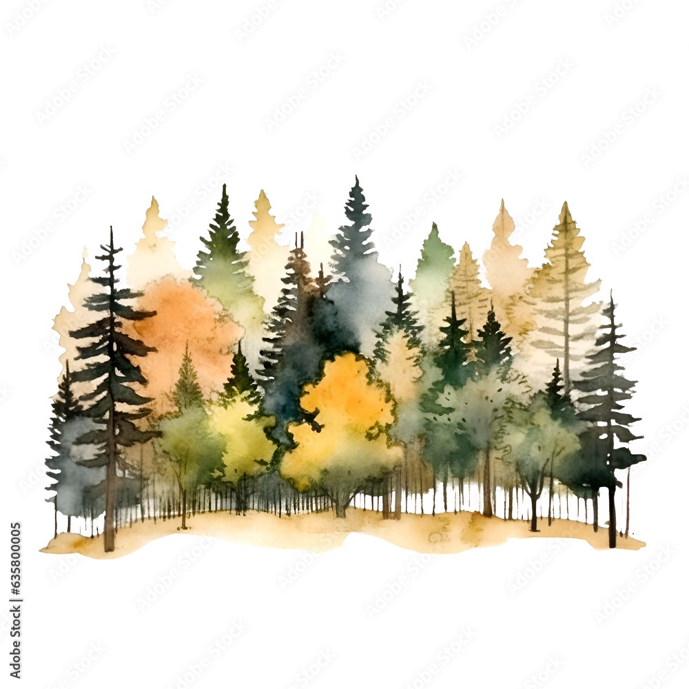 Fototapeta premium Autumn forest isolated on white background