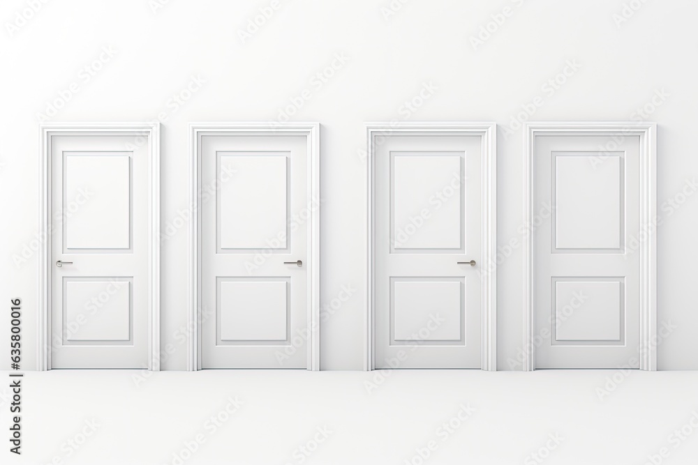 Various white doors opening, isolated on white background with clipping path. 3D render. Various white doors opening, isolated on white background with clipping path. 3D render.