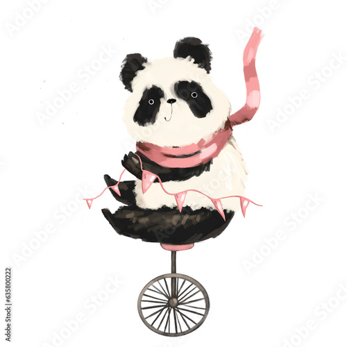 Cute teddy bear cartoon adorable funny chinese clipart nursery childish panda mammal with flying balloons hand drawn in watercolor. Valentine's Day, happy birthday illustration.