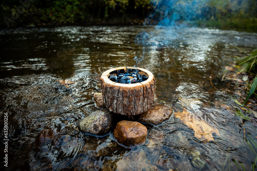 Ecological grill with charcoal made of wood © Uldis Laganovskis