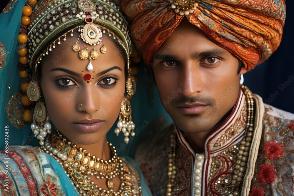 Elegant Indian Couple Adorned with Traditional Attire. A fictional character Created By Generated AI.